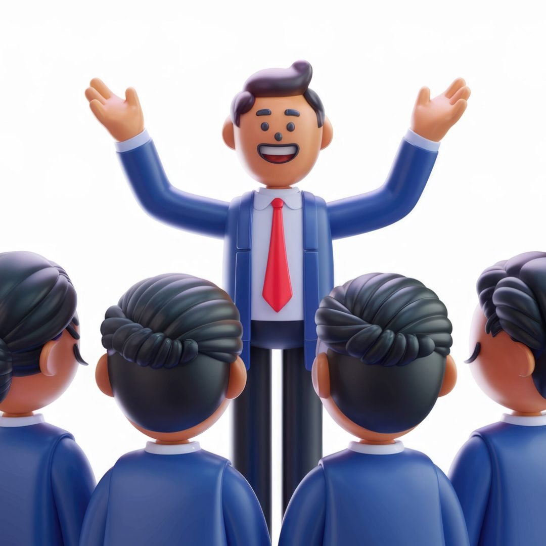 animated-characters-gathering-around-cheerful-man-blue-suit animated-characters-gathering-around-cheerful-man-blue-suit